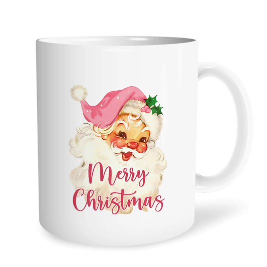 URLLUAE Santa Mugs Vintage Pink Christmas Mug Vintage Christmas Mugs Christmas Ceramic Mugs Pink Christmas Coffee Mugs Chihuahua Gifts for Women 11 Oz